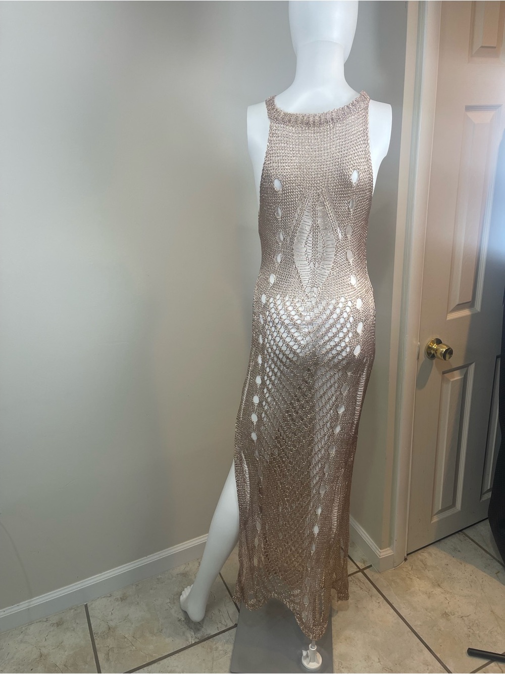 Crochet Maxi Dress - Sleek Sleeveless Knit - Picture 2 of 3